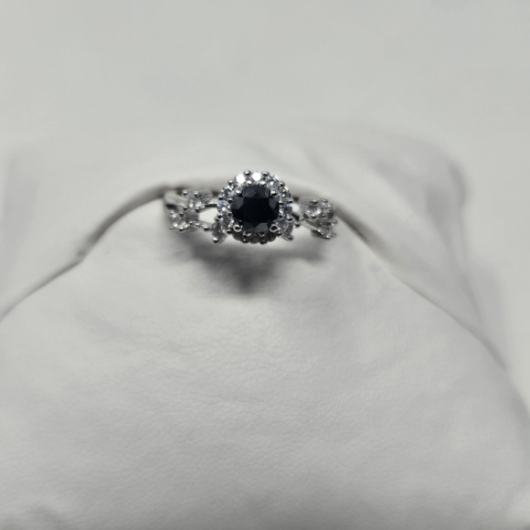 .5ct Black Moissanite Ring Round Halo Vine GRA Cert White Gold Plated Sizes 6-12 - Picture 3 of 13